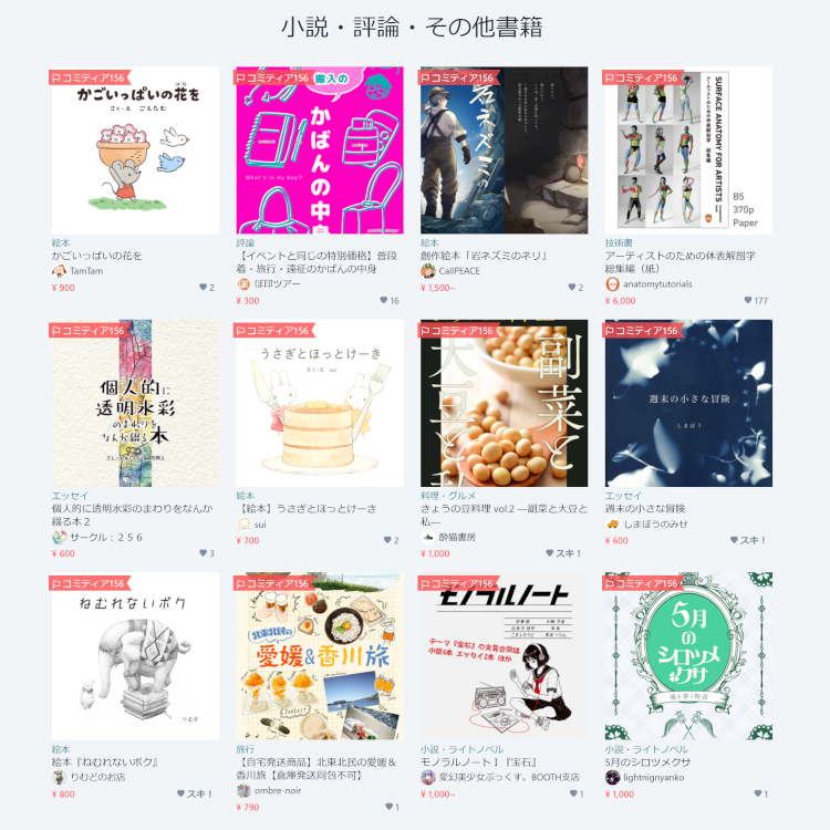BOOTHのCOMITIA156特集ページにモノラルノートⅠ『宝石』が掲載されている様子